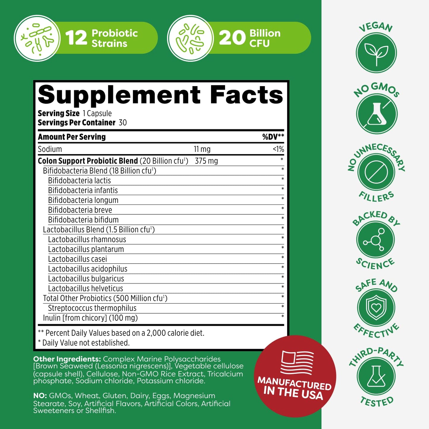 Probulin Colon Support Probiotic – 20B CFU, Vegan, 30 Count