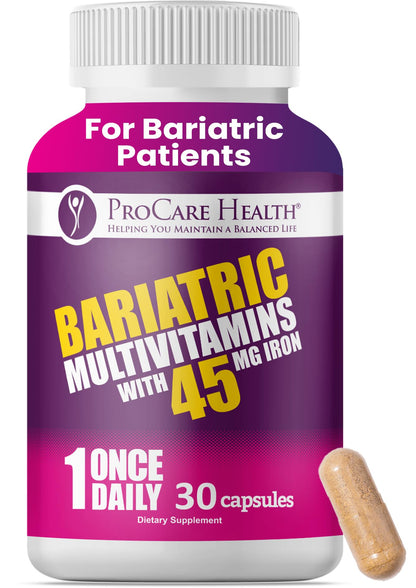 ProCare Health Bariatric Multivitamin with 45mg Iron - 30-Capsule Post-Op Support (Gluten-Free, No Artificial Colors)