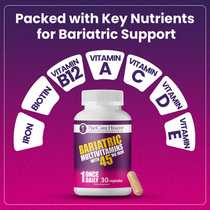ProCare Health Bariatric Multivitamin with 45mg Iron - 30-Capsule Post-Op Support (Gluten-Free, No Artificial Colors)