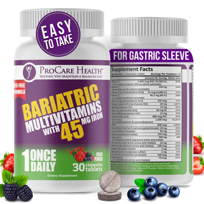ProCare Health Bariatric Multivitamin with Iron 45mg – Fruit Punch Chewable (30 Tablets)