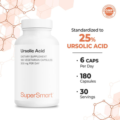Supersmart Ursolic Acid 300mg/day | Rosemary Leaf Extract | 180 Veg Capsules