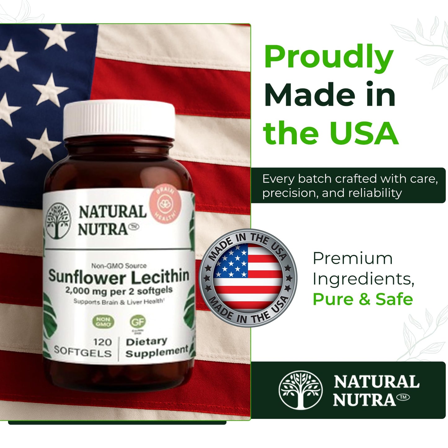 Natural Nutra Sunflower Lecithin 2000 mg | Supports Breastfeeding, Liver & Brain Health – Soy Free, Non-GMO, Gluten Free