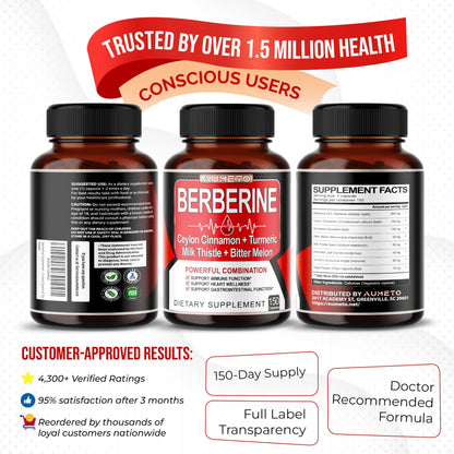 Berberine Supplement with Cinnamon, Turmeric & Milk Thistle – 150 Count