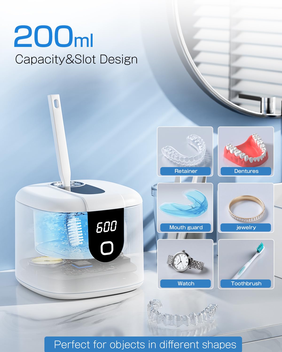 2025 Enhanced Ultrasonic Retainer Cleaner – 2X Power, 45kHz, UV Lights, 4 Modes