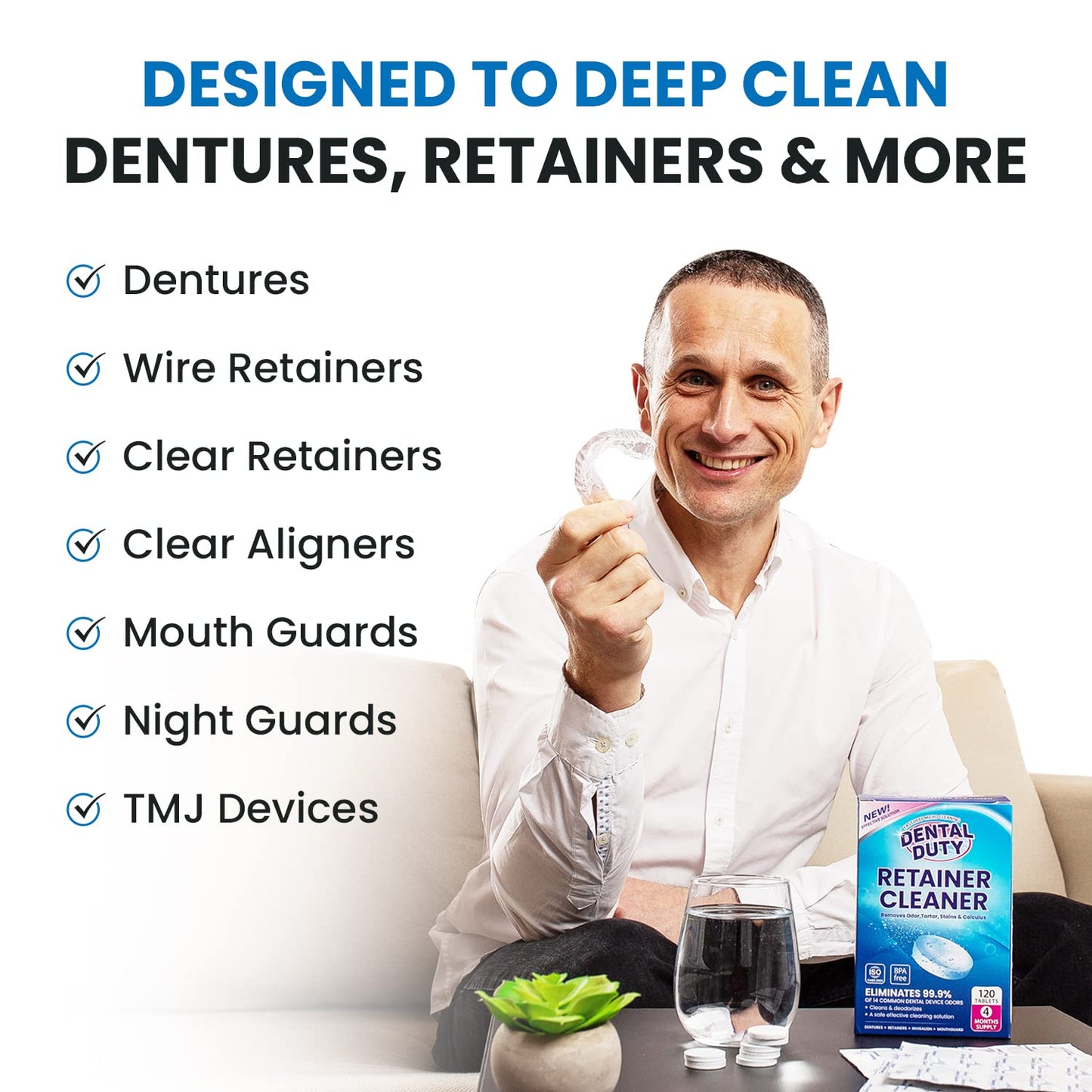 120 Units Retainer & Denture Cleaning Tablets – Minty Cleaner for Aligners & Mouthguards