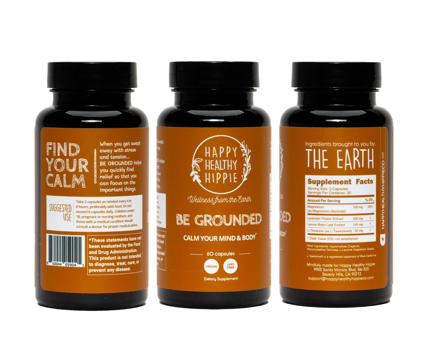 Be Grounded Stress Relief Supplement – Lavender Pills | Calm & Relaxation | 60 Ct | Happy Healthy Hippie