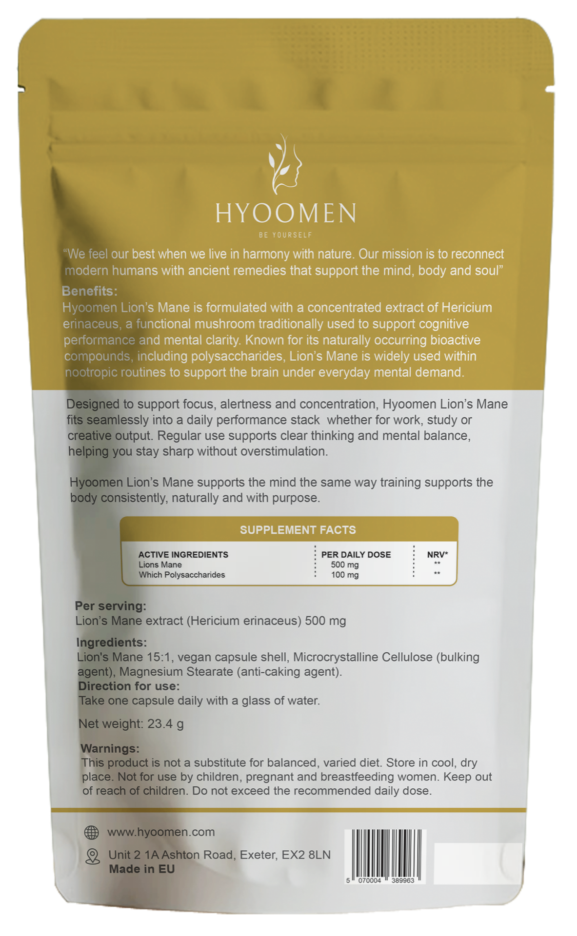 Lion's Mane Capsules 15:1 Extract 500mg Hyoomen
