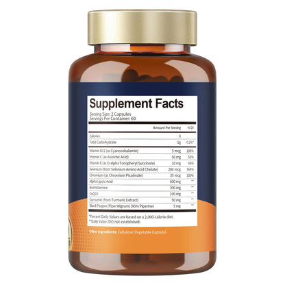 Alpha Lipoic Acid 600mg with Benfotiamine 300mg – Nerve Health & Antioxidant Support (120 Veg Caps)