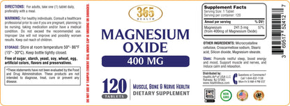 Magnesium 400mg High Potency – USA Made Magnesium Oxide, 120 Tablets