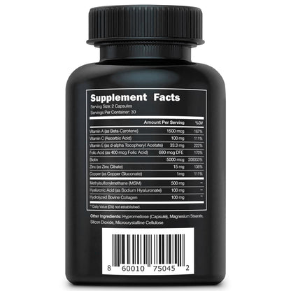 Vital Vitamins Biotin Complex Pills – Hyaluronic Acid, MSM, Collagen & Vitamin C | Hair, Skin & Nails Supplement (60 Capsules)