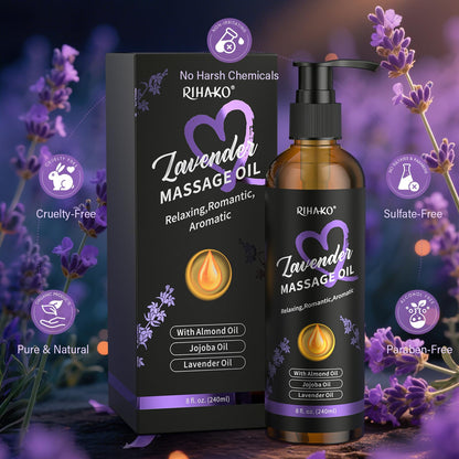Date Night Lavender Body Massage Oil for Couples – Vegan, Smooth Glide (8 fl oz)