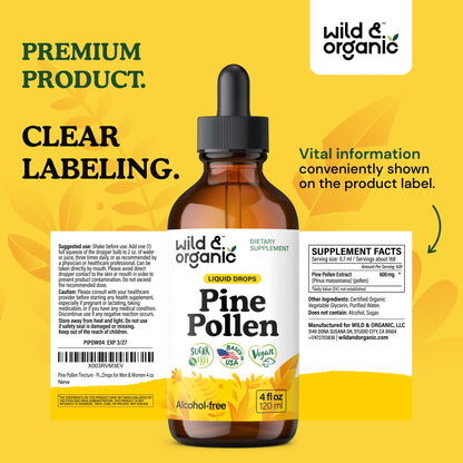 Wild & Organic Pine Pollen Tincture – Vegan, Alcohol-Free, 4 oz