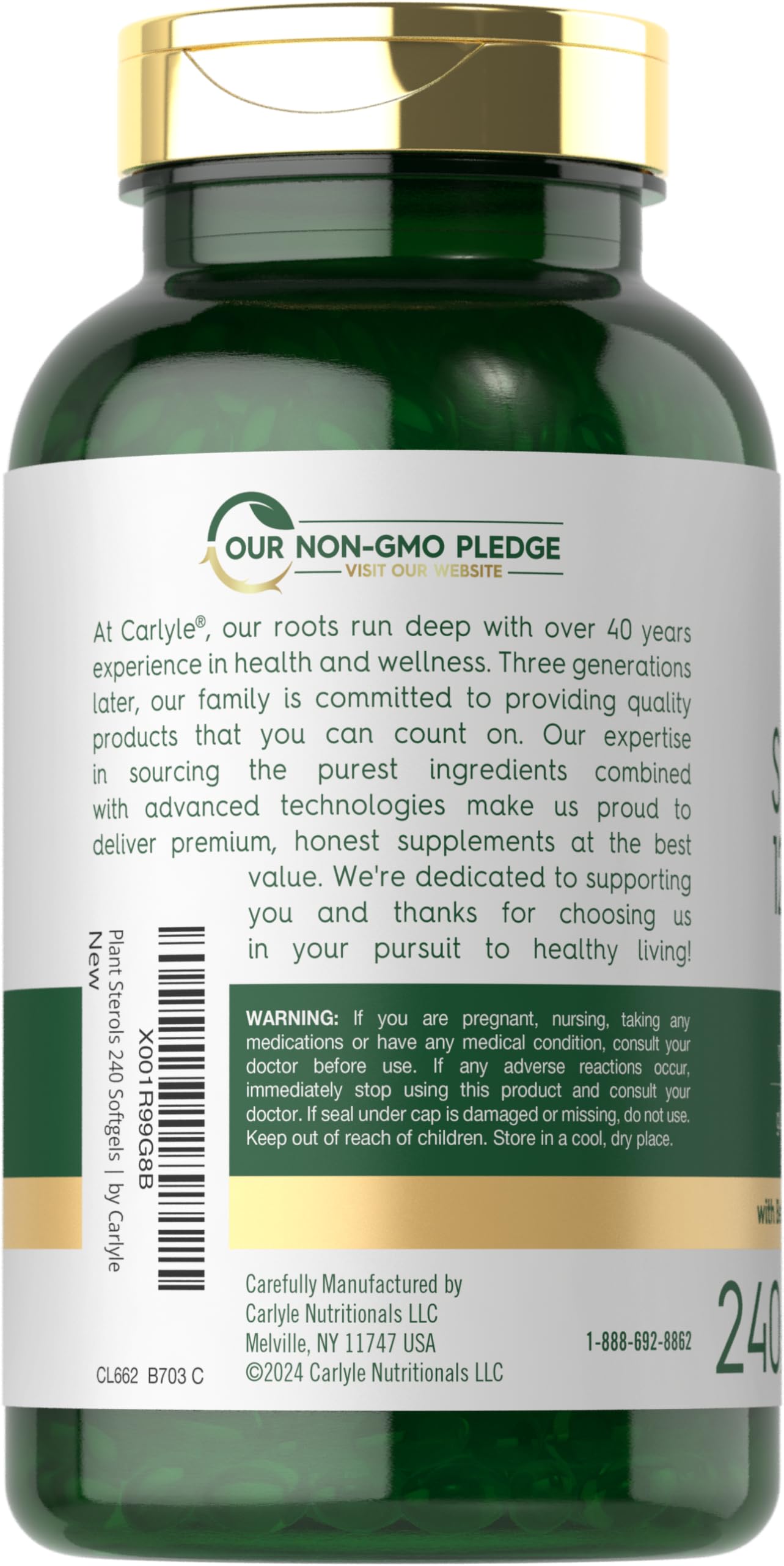 Carlyle Plant Sterols 1200 mg | 240 Softgel Capsules | Non-GMO & Gluten Free