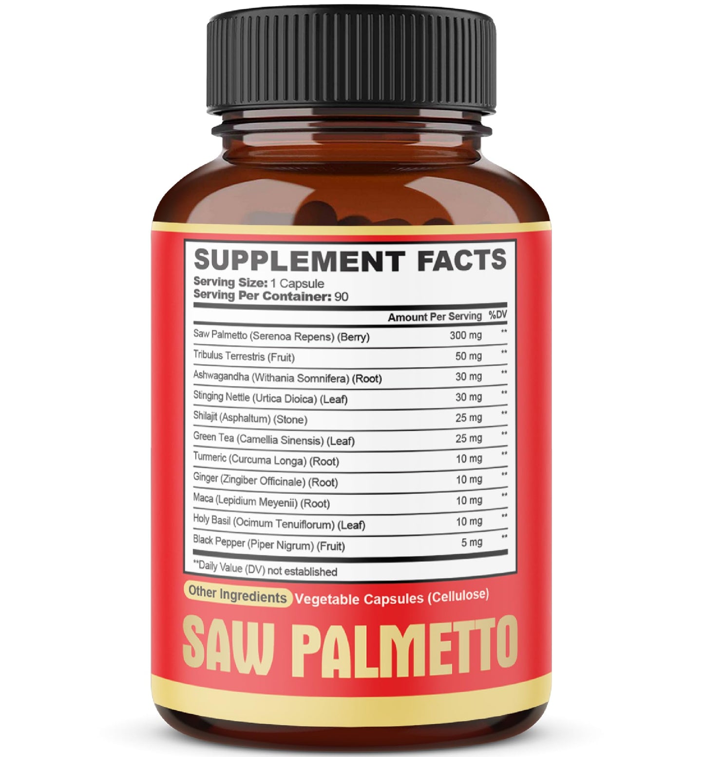Premium Saw Palmetto Capsules with Ashwagandha, Turmeric & More | 90 Capsules (3-Month Supply)