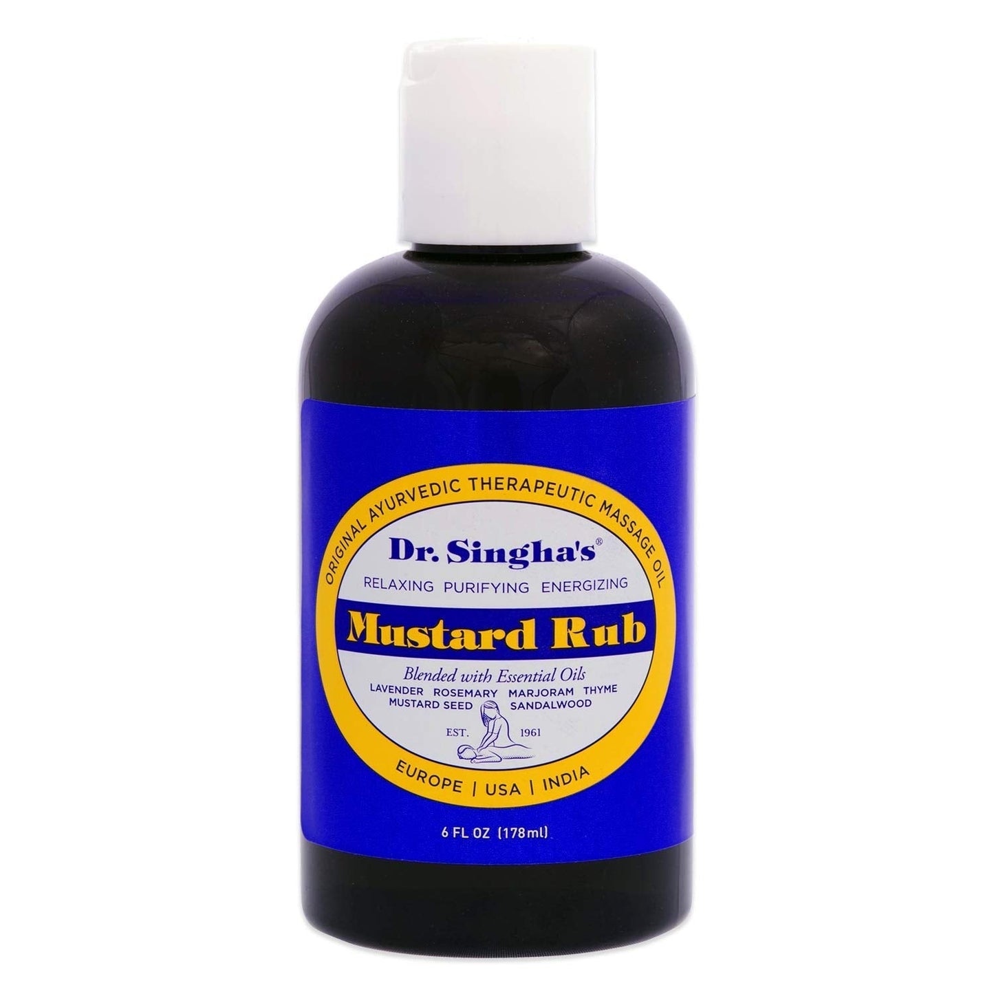 Dr. Singha's Mustard Rub – Ayurvedic Massage Oil (Relaxing, Purifying & Energizing) | Made in USA 6 oz