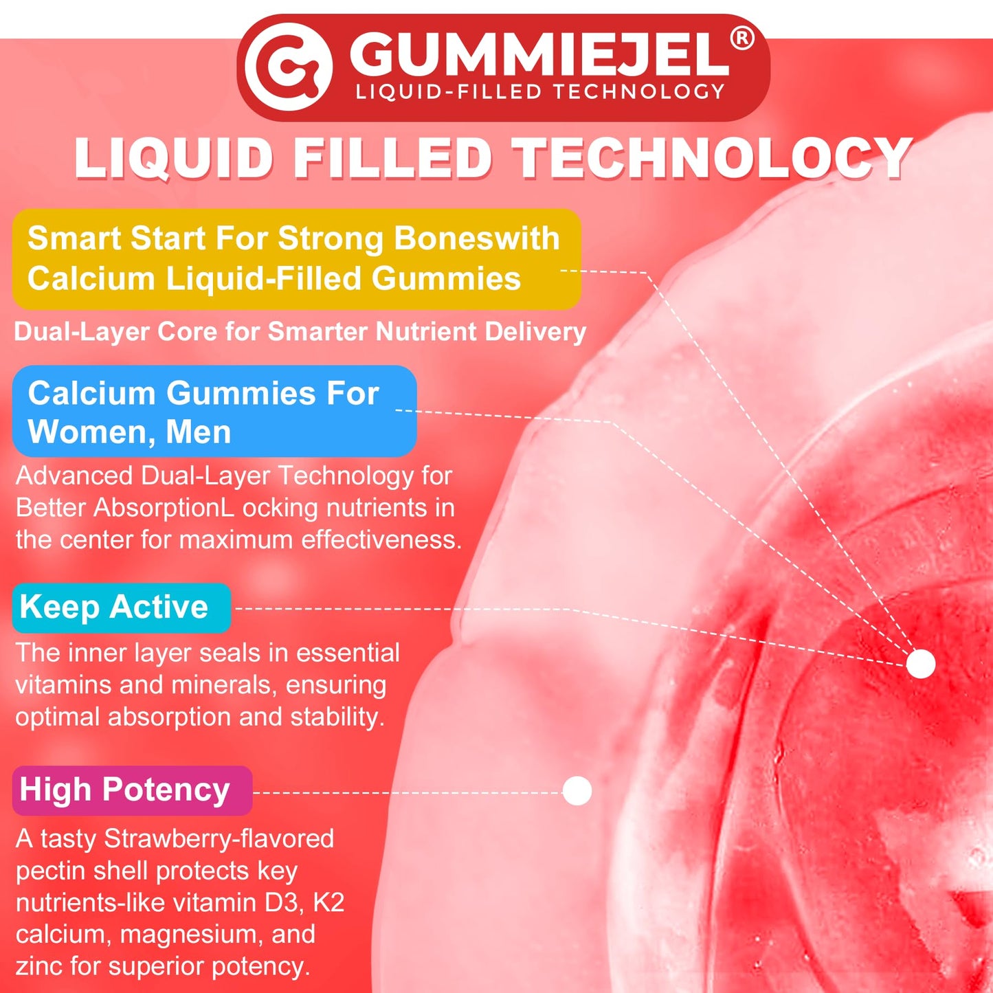 Liposomal Calcium 1000mg Gummies with D3 and K2 - Sugar-Free, Vegan