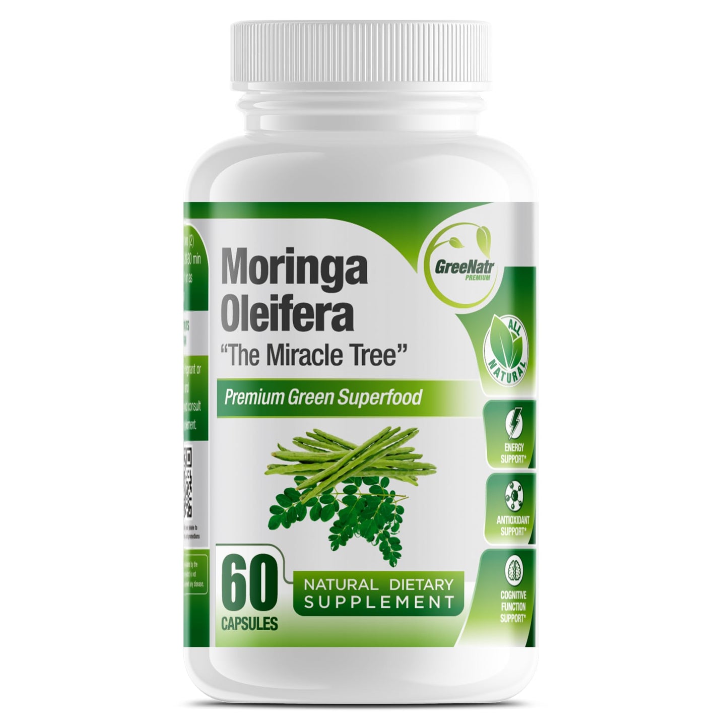 Pure Moringa Oleifera Green Superfood Capsules – Organic, Non-GMO, 60 Capsules