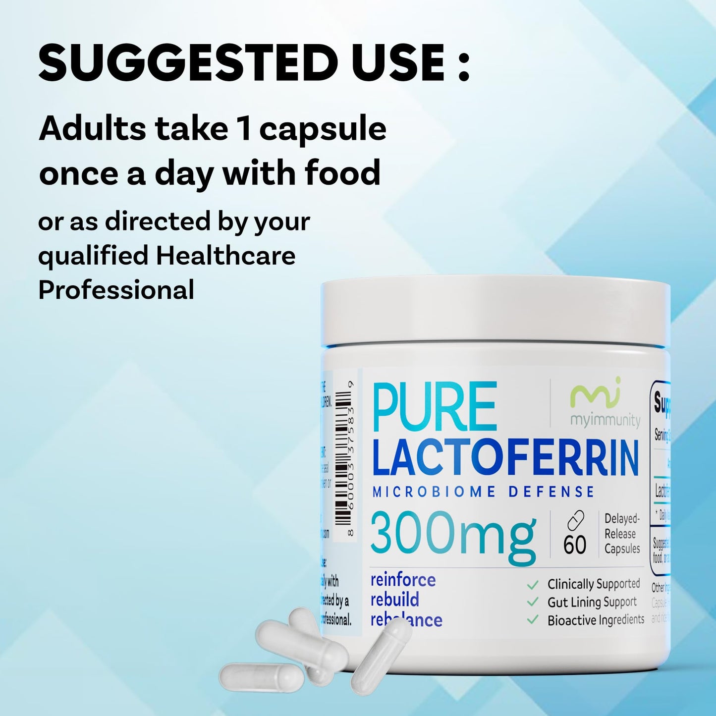 MyImmunity Pure Lactoferrin 300mg | Immune Support & Iron Absorption | Gluten-Free (60 Capsules)