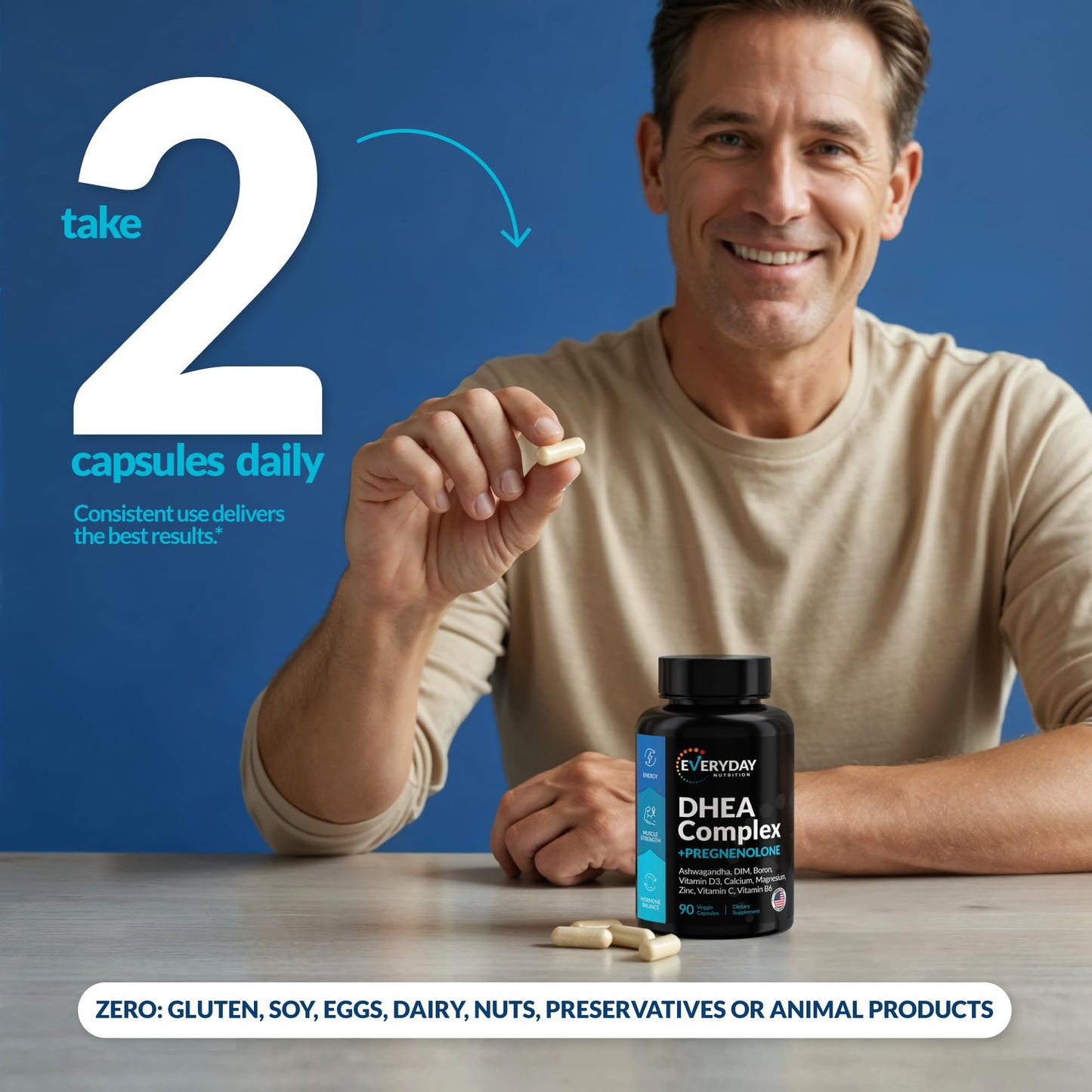 DHEA Micronized 200mg & Pregnenolone 100mg Complex – Hormone Support, USA Made, 90 Capsules