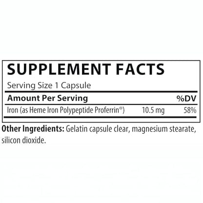 Proferrin Clear 30ct Heme Iron – US Made, Dye-Free Capsule | High Absorption