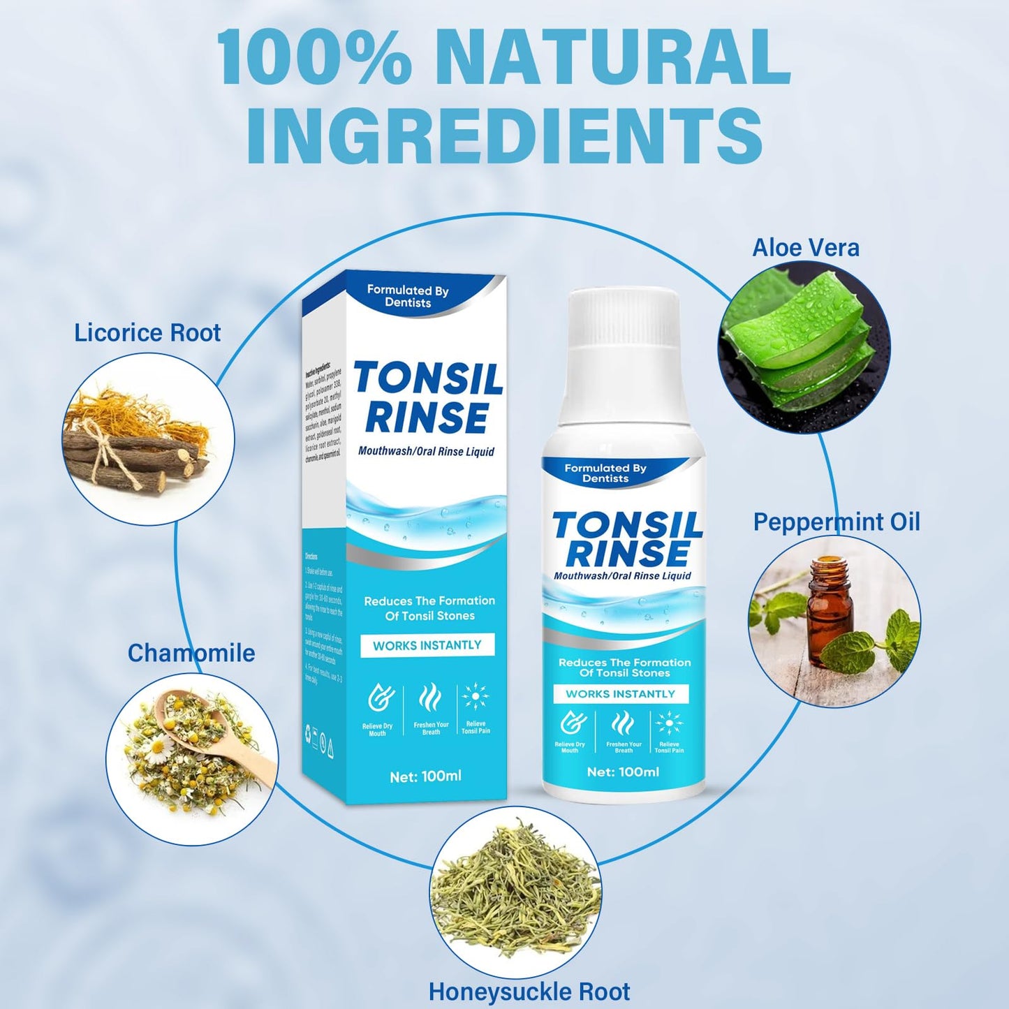 Tonsil Stone Remover Mouthwash - Natural Ingredients, Soothes Tonsils & Fresh Breath (Mint)