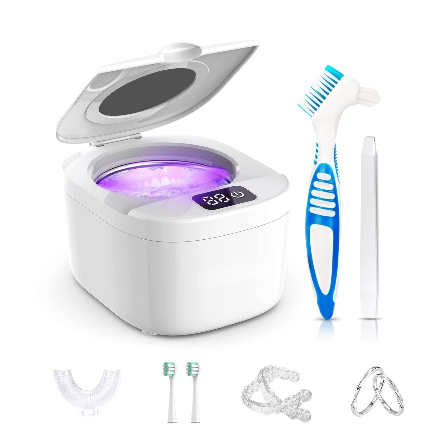 Professional Ultrasonic Retainer Cleaner 45kHz – Portable 190ml, Clean Retainers, Aligners, Dentures