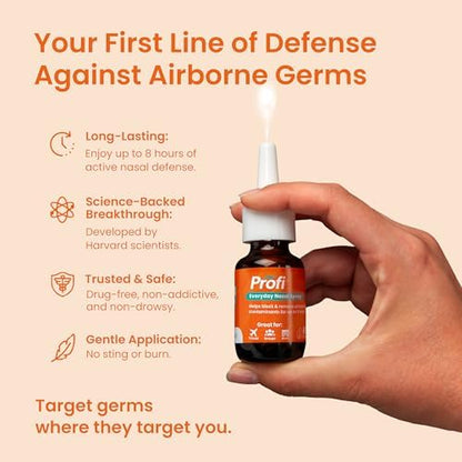 Profi Everyday Nasal Spray – Up to 8 Hours Defense Against Germs & Allergies | 180 Sprays, 0.58 oz | Made in USA