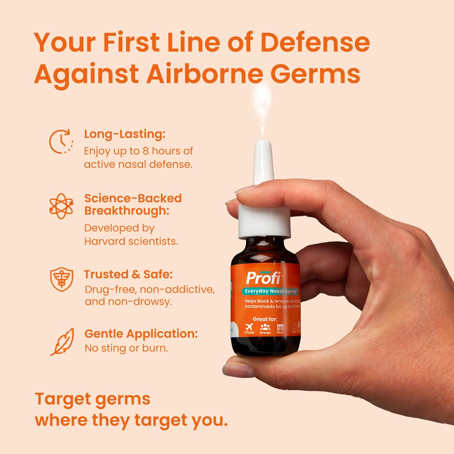 Profi™ Everyday Nasal Spray – Up to 8 Hours Defense Against Airborne Germs | 90 Sprays, 0.36 fl oz
