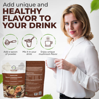 PROFINE Truffle PRO Mushroom Powder 12-in-1 – Organic, Black & White Truffle, 2 g Serving