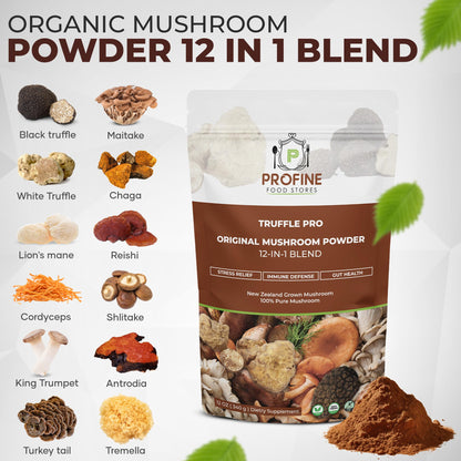 PROFINE Truffle PRO Mushroom Powder 12-in-1 – Organic, Black & White Truffle, 2 g Serving