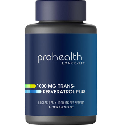 ProHealth Resveratrol 1000mg | Pure Trans-Resveratrol | Plus Quercetin, Red Wine & Green Tea Extract | Clinically Studied to Support Cellular Health, Memory, Healthy Aging | 60 Capsules