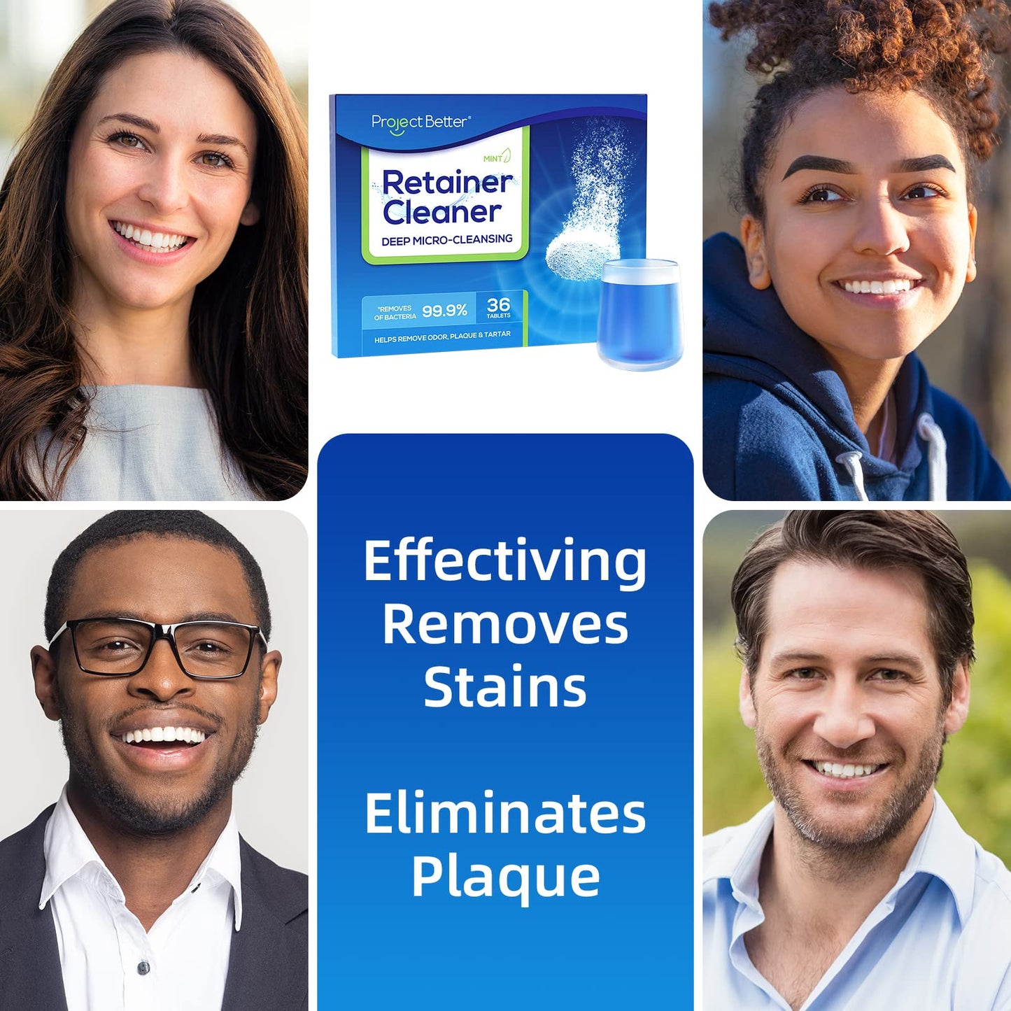PROJECT BETTER Retainer Cleaner Tablets & Denture Cleaning Tablets for Dental Appliances and Night & Mouth Guard (36 Counts)