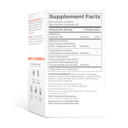 Promensil Weight Loss Support – Berberine 1500mg for Women | EGCG Green Tea & Hormone Balance