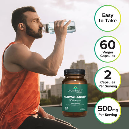 Prominent Nutrition Ashwagandha Supplement – Shagandha Root Extract, 2.5% Withanolides, 500 mg, 60 Vegan Capsules (1 Pack)