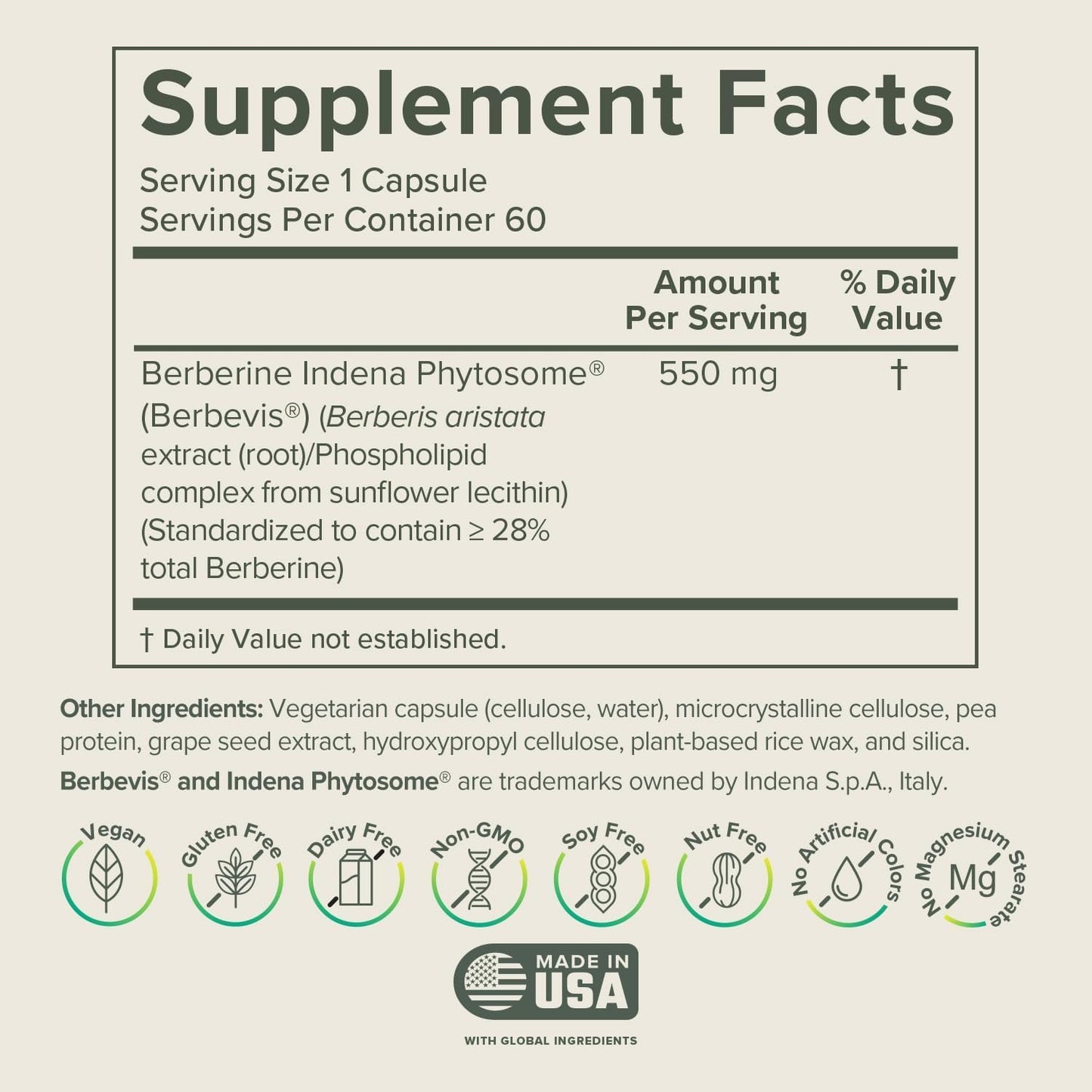 Prominent Nutrition Berberine Phytosome 550 mg – Gut Health Support, 60 Count, 1 Pack