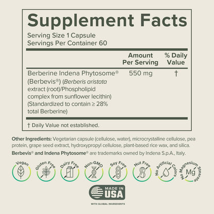 Prominent Nutrition Berberine Phytosome 550 mg – Gut Health Support, 60 Count, 1 Pack