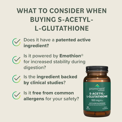 S-Acetyl L-Glutathione Supplement - Vegan Liver Detox & Antioxidant Support | Prominent Nutrition (1 Pack)