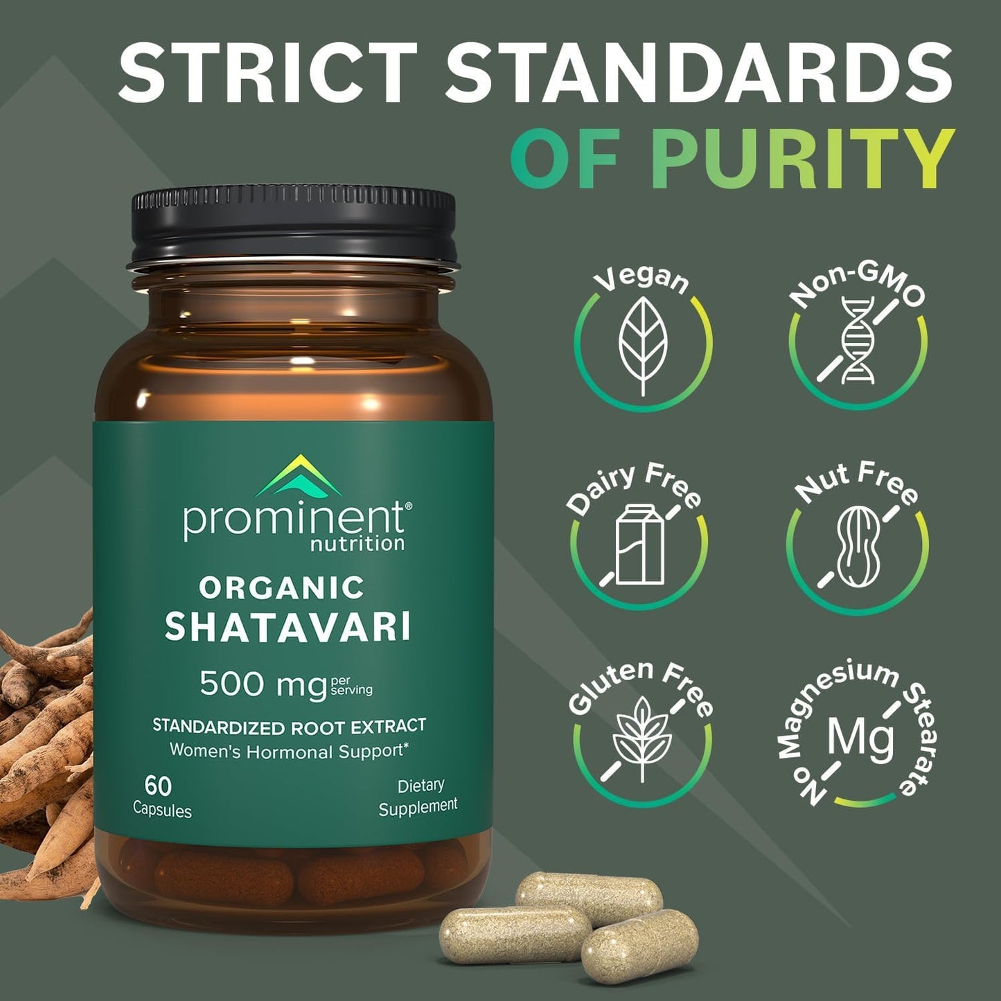 Prominent Nutrition Organic Shatavari Capsules – 500 mg, 60 Count | Hormone Support for Women