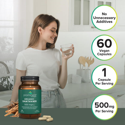 Prominent Nutrition Organic Shatavari Capsules – 500 mg, 60 Count | Hormone Support for Women