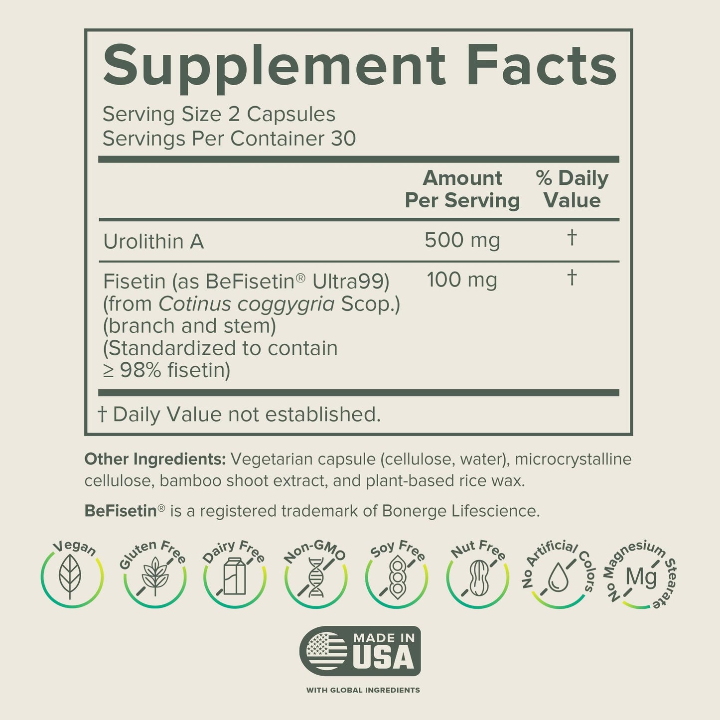 Prominent Nutrition Urolithin A + Fisetin - 600mg Serving, 60 Capsules