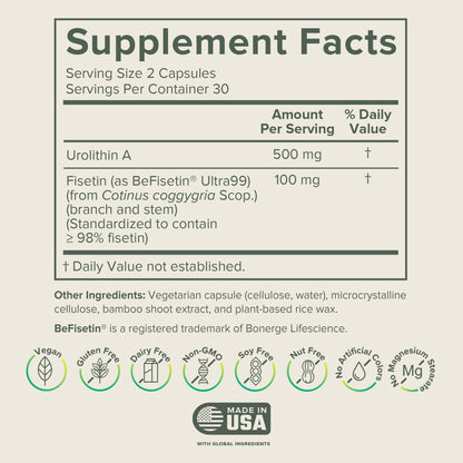 Prominent Nutrition Urolithin A + Fisetin - 600mg Serving, 60 Capsules