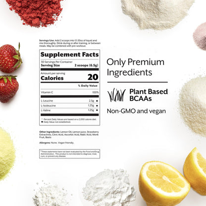 Promix BCAA Powder – 5g BCAAs, Sugar Free, Plant Based, Strawberry Lemon | 30 Servings