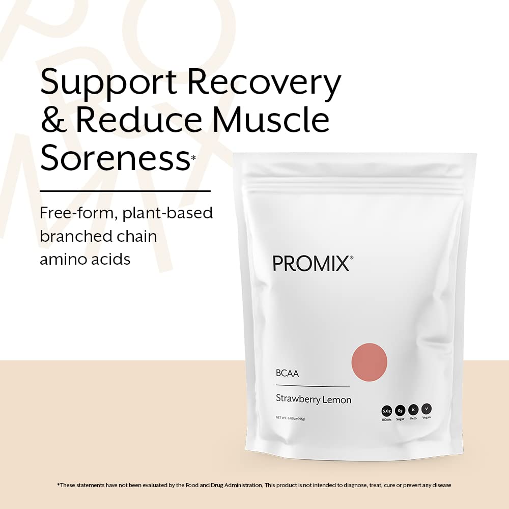 Promix BCAA Powder – 5g BCAAs, Sugar Free, Plant Based, Strawberry Lemon | 30 Servings