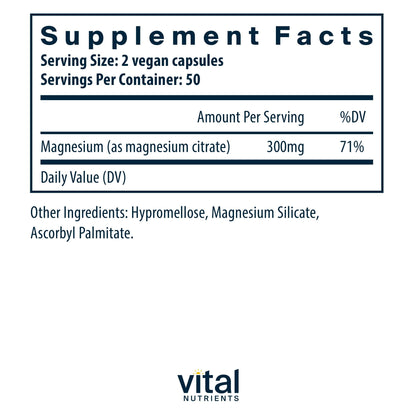 Vital Nutrients Magnesium Citrate 150mg – Supports Sleep, Relaxation & Health | Vegan, Gluten & Dairy Free | 100 Capsules
