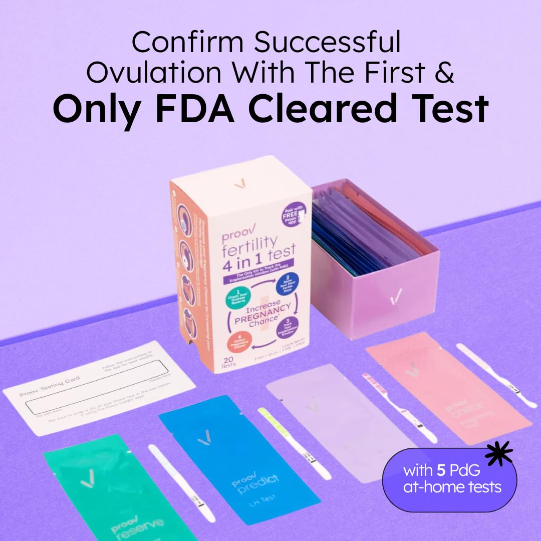 Proov 4-in-1 Fertility Test Kit for Women | Ovulation, Pregnancy, FSH, LH, PdG & hCG | 1 Cycle, 20 Tests