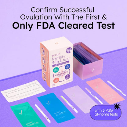 Proov 4-in-1 Fertility Test Kit for Women | Ovulation, Pregnancy, FSH, LH, PdG & hCG | 1 Cycle, 20 Tests