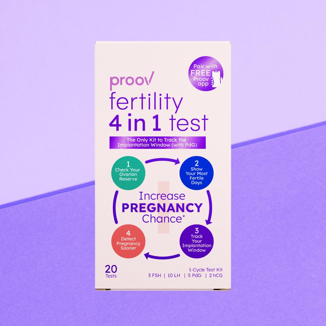 Proov 4-in-1 Fertility Test Kit for Women | Ovulation, Pregnancy, FSH, LH, PdG & hCG | 1 Cycle, 20 Tests
