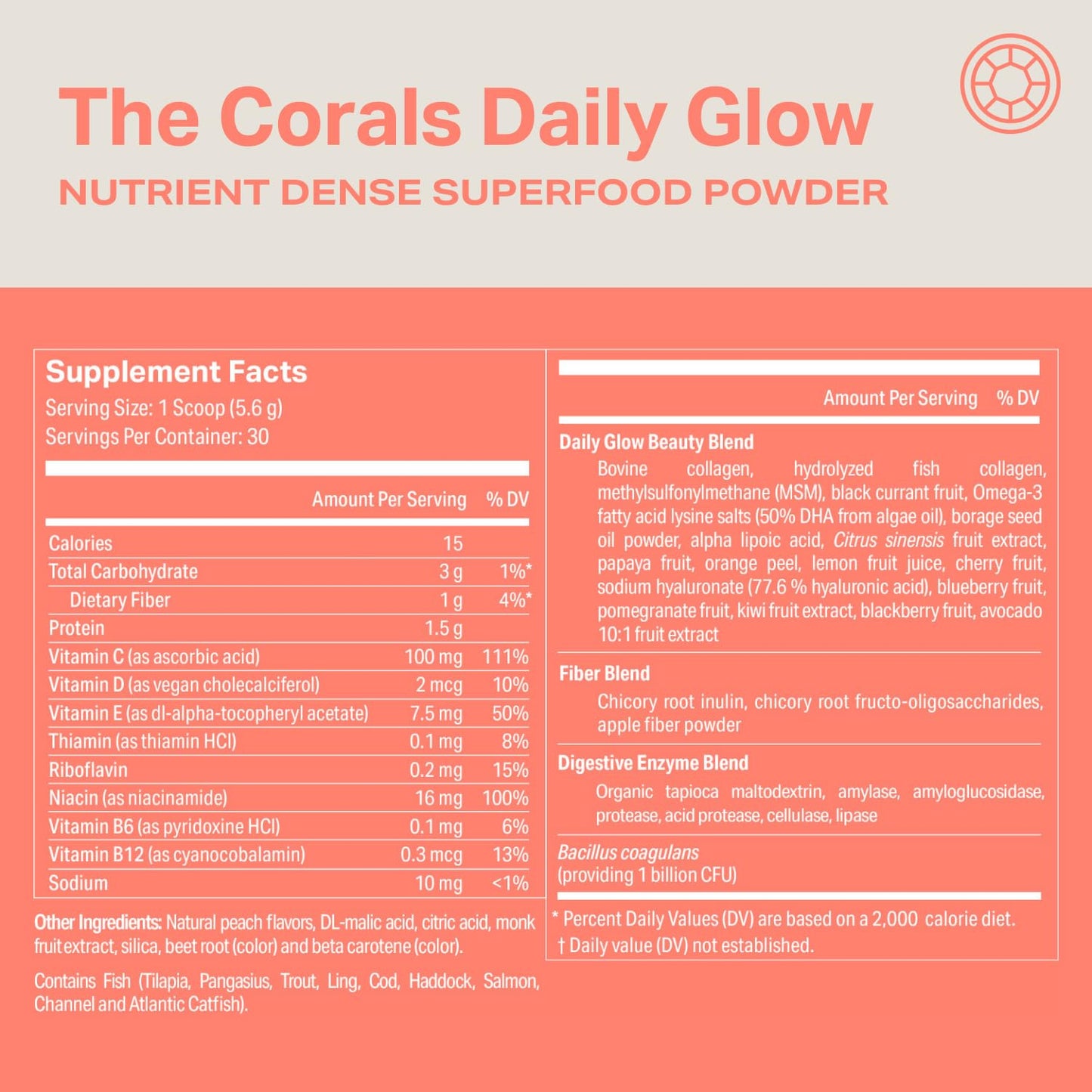 Proper, The Corals Daily Glow Beauty Blend – Nutrient Dense Superfood Powder with Collagen Peptides, Hyaluronic Acid, Vitamin C & MSM | Hair, Skin & Nails