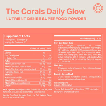 Proper, The Corals Daily Glow Beauty Blend – Nutrient Dense Superfood Powder with Collagen Peptides, Hyaluronic Acid, Vitamin C & MSM | Hair, Skin & Nails