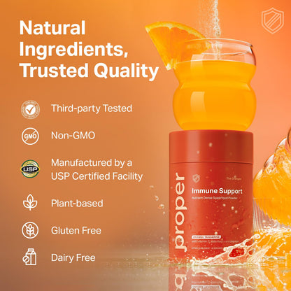 Proper Orange Immune Support – Orange Tangerine Drink Mix with Elderberry, Vitamin C, Zinc & Probiotics
